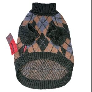 Dog Sweater Argyle Diamond Plaid Turtleneck Green Blue Tan Small Dogs 13 x 8 in